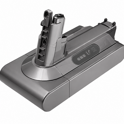 A metallic gray and silver cordless vacuum cleaner attachment head, shown from a high-angle perspective on a clean white background.