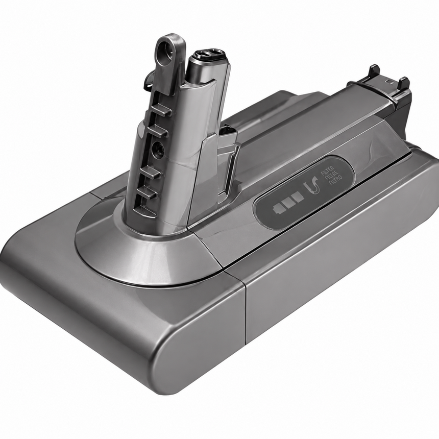 A metallic gray and silver cordless vacuum cleaner attachment head, shown from a high-angle perspective on a clean white background.