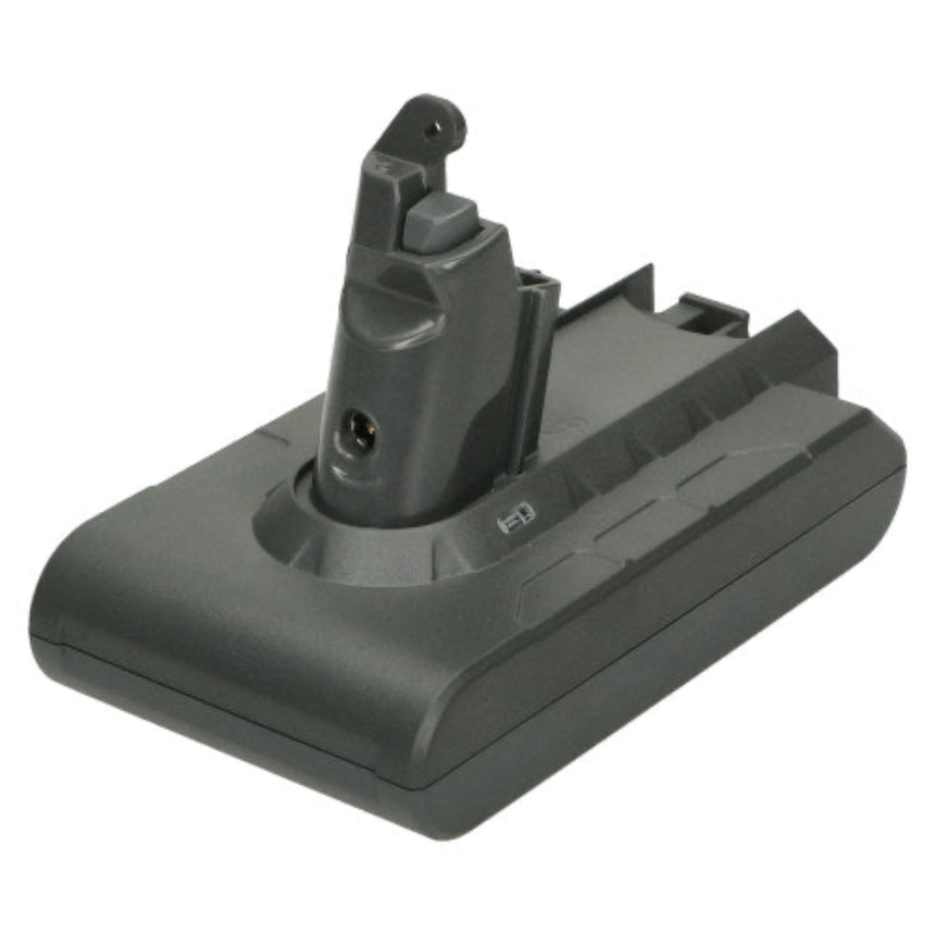 A dark gray replacement battery pack for cordless tools, shown from a three-quarters perspective on a solid white background.