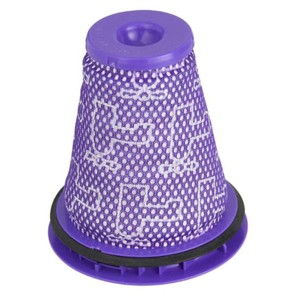 Purple air filter with white mesh on a white background