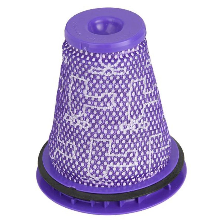 Purple air filter with white mesh on a white background