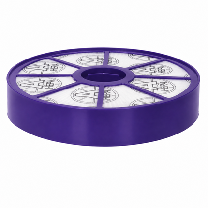 A purple circular vacuum filter cartridge with white pleated filter elements visible through the top, isolated on a white background.