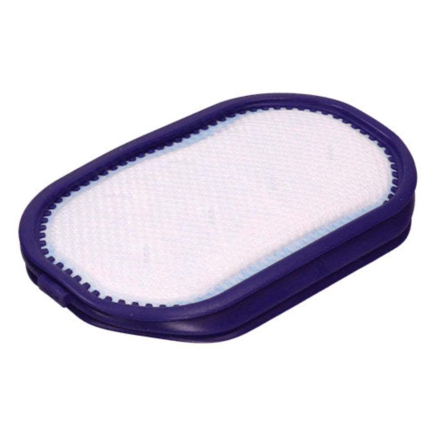 An oval-shaped replacement filter pad with a dark purple border and a white mesh center, shown on a plain white background.