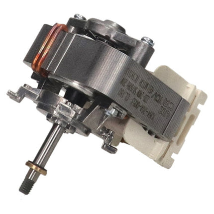 A replacement motor component with a brushed silver metal body, a copper coil, a silver shaft, and a beige plastic housing, isolated on a white background.