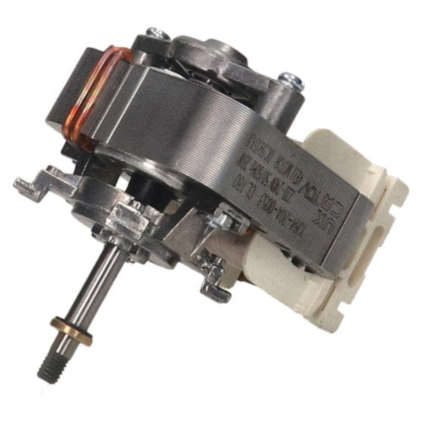 A replacement motor component with a brushed silver metal body, a copper coil, a silver shaft, and a beige plastic housing, isolated on a white background.