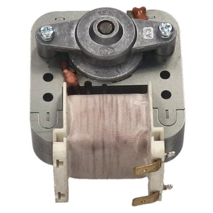 A replacement electric motor coil assembly with a gray metal core, beige wire winding, and white plastic mounting brackets on a white background.