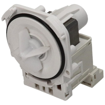 White plastic water dispenser pump motor assembly with a black rubber O-ring, photographed on a plain white background.