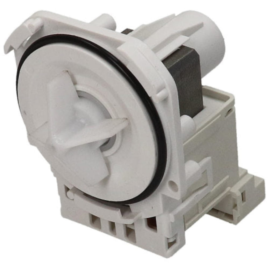 White plastic water dispenser pump motor assembly with a black rubber O-ring, photographed on a plain white background.
