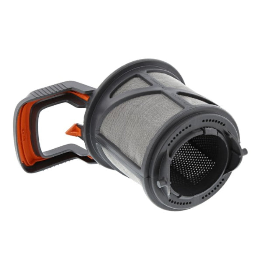Gray and orange handheld tool on a white background