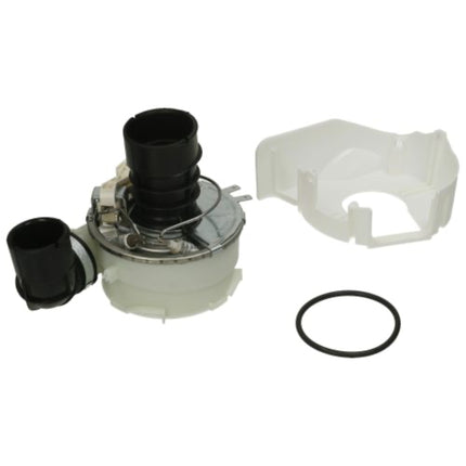 A replacement appliance part set featuring a white plastic housing, a black plastic inlet tube, a black outlet cap, a black O-ring, and a white plastic cover, displayed on a clean white background.