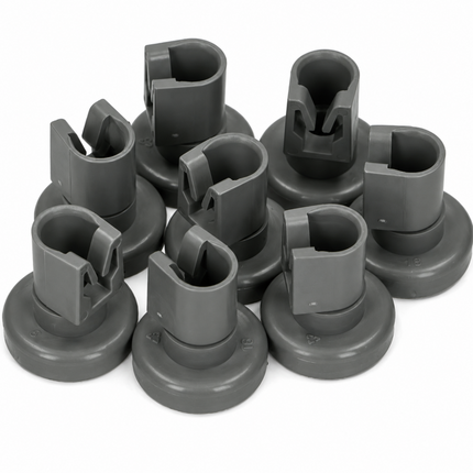 Set of gray plastic components on a white background