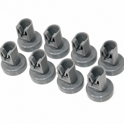 Set of gray plastic components on a white background