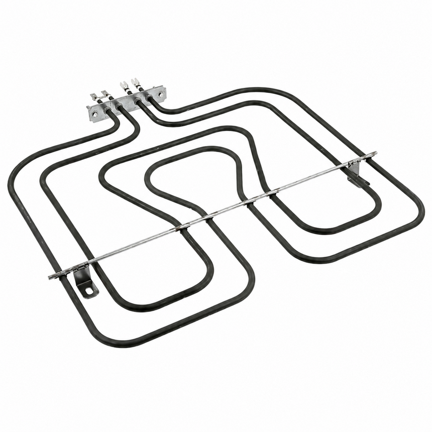 Stainless steel heating element on a white background