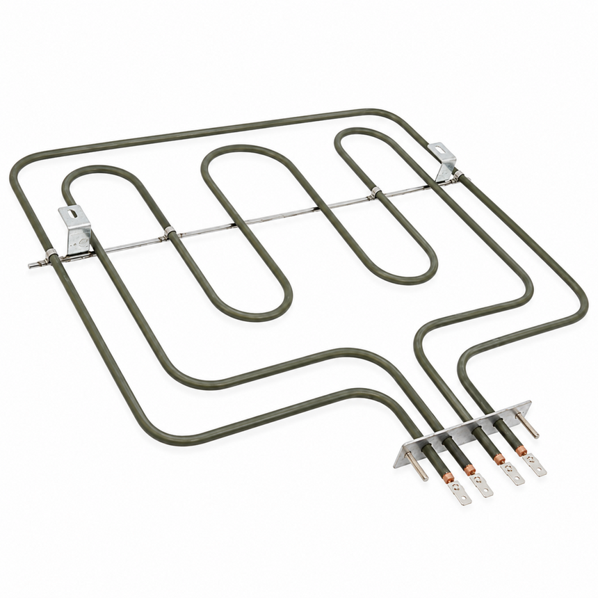 A replacement electric oven or range burner tube with a dark green-coated coil and silver metal terminals, shown on a solid white background.
