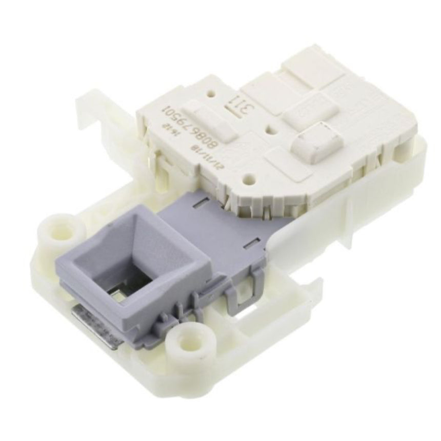 Plastic electrical connector with white and gray components on a white background