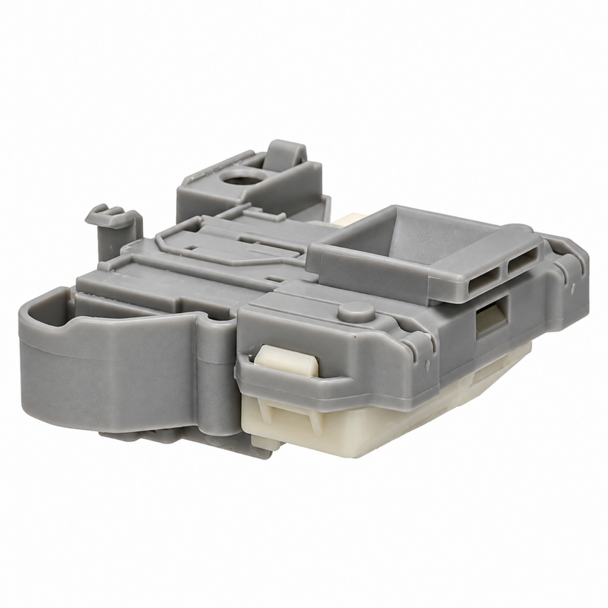 A gray plastic replacement part with a small off-white plastic insert, shown on a solid white background.