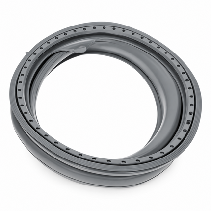 A dark gray circular rubber gasket or seal with a series of evenly spaced small holes around the inner edge, shown on a clean white background.