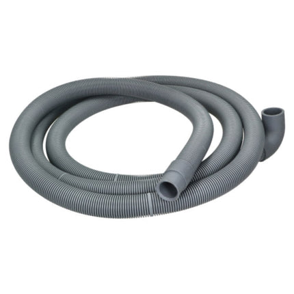 A coiled gray corrugated flexible hose with a 90-degree elbow connector, shown on a plain white background.