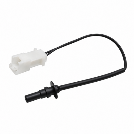 A black automotive sensor with a white plastic connector housing and a black wire loop, shown on a plain white background.