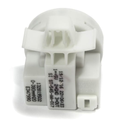 White plastic component with text on a white background