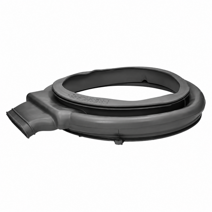 A dark gray plastic circular ring-shaped component with a short angled side tab, shown on a plain white background.