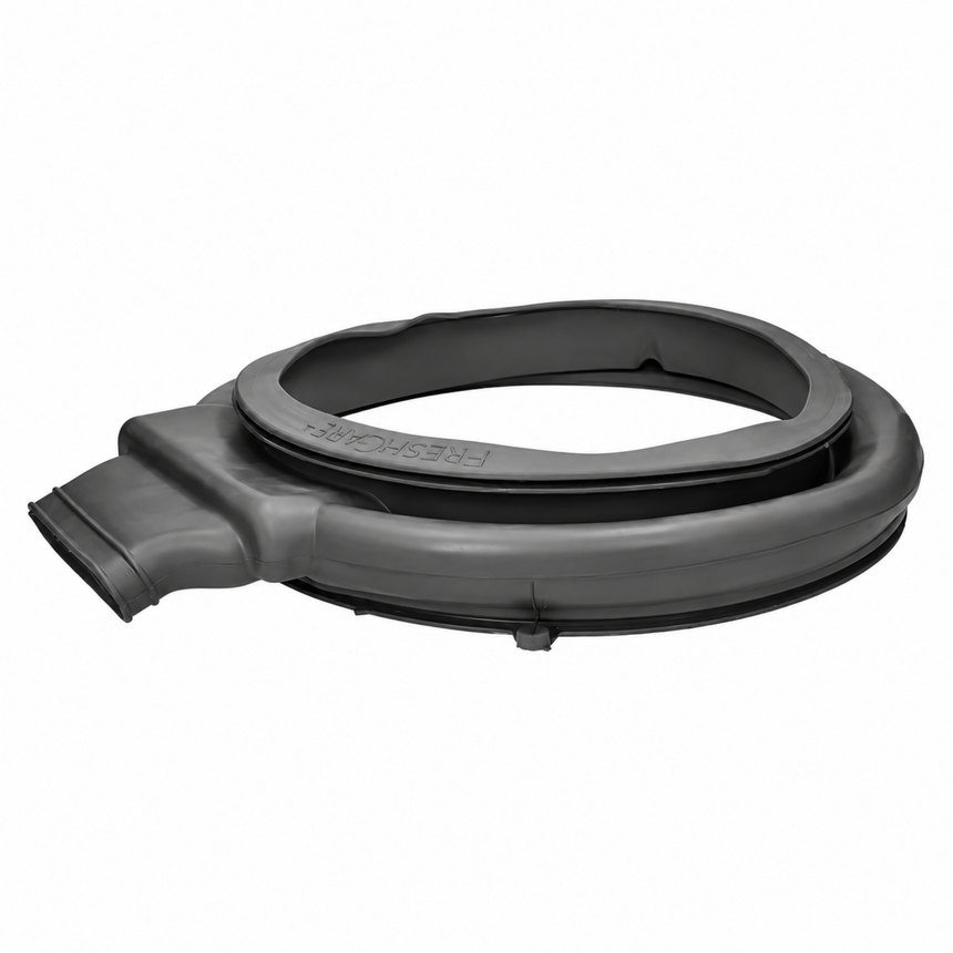 A dark gray plastic circular ring-shaped component with a short angled side tab, shown on a plain white background.