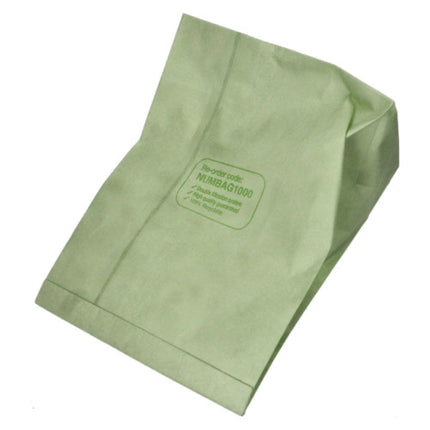 Green dust bag with a brand label on a white background