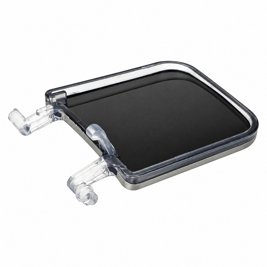 A replacement ink pad for an embroidery machine, featuring a black center pad surrounded by a clear plastic frame with two clear plastic clips on a white background.