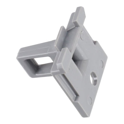 Gray plastic corner bracket on a white background