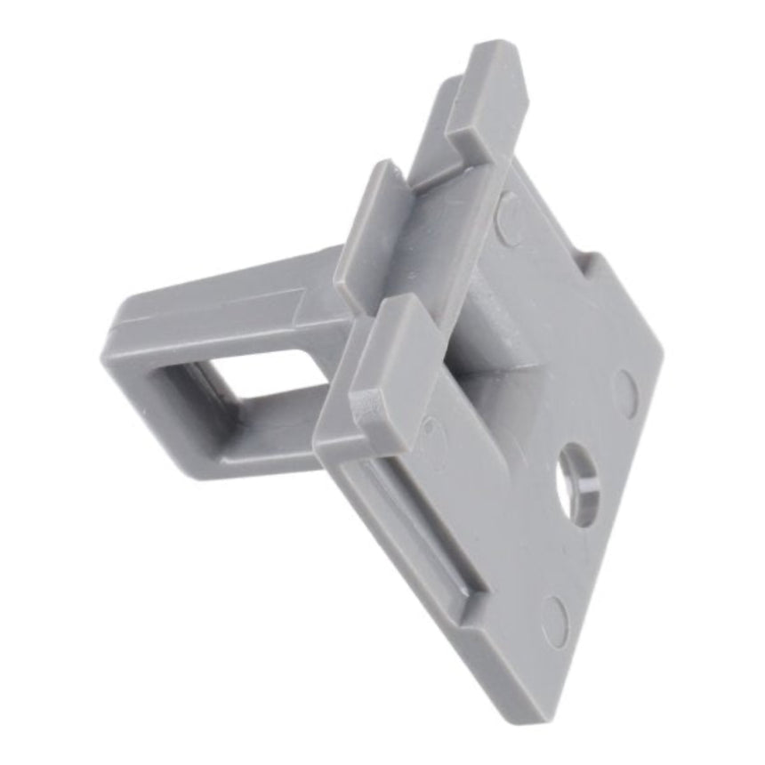 Gray plastic corner bracket on a white background