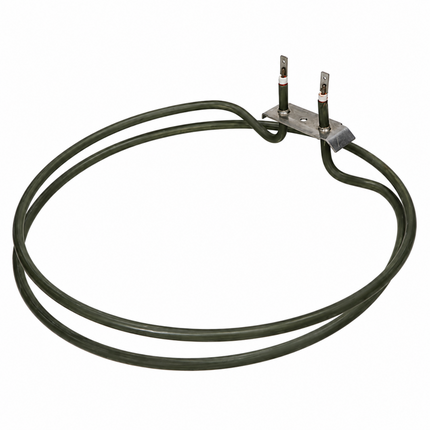 Front view of round oven fan heating element replacement with twin circular coil and metal electrical terminals