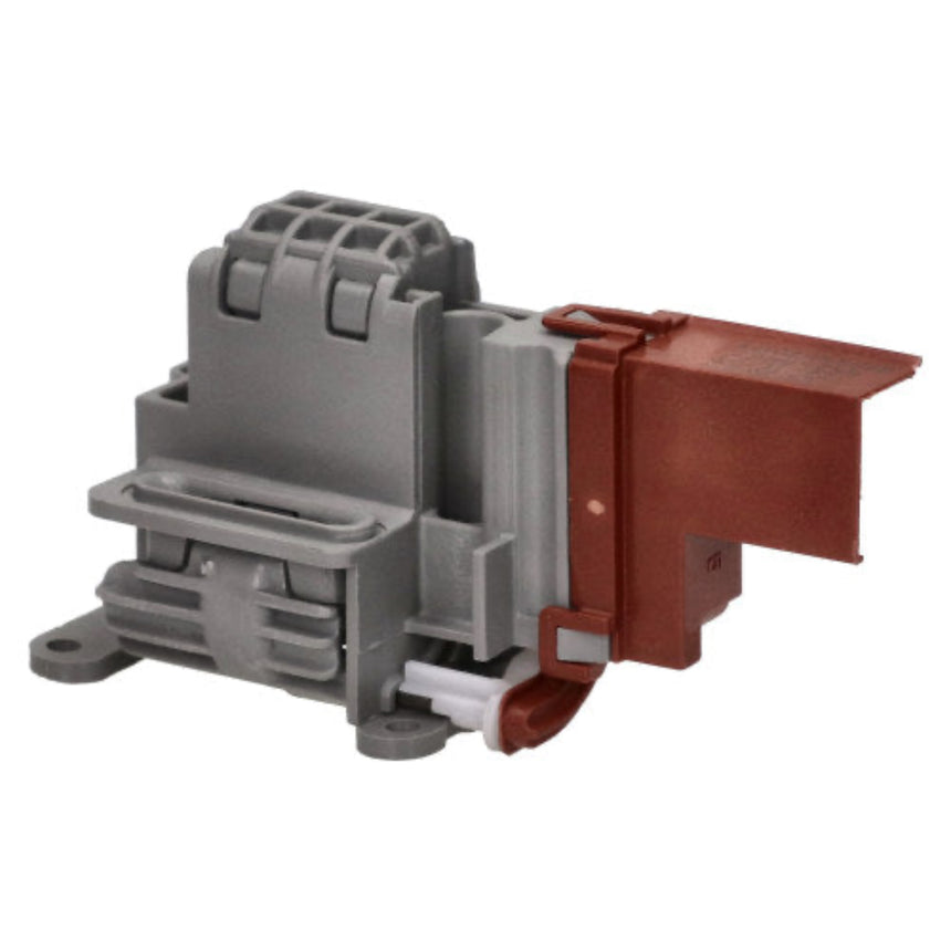 Electrical connector with gray and brown components on a white background