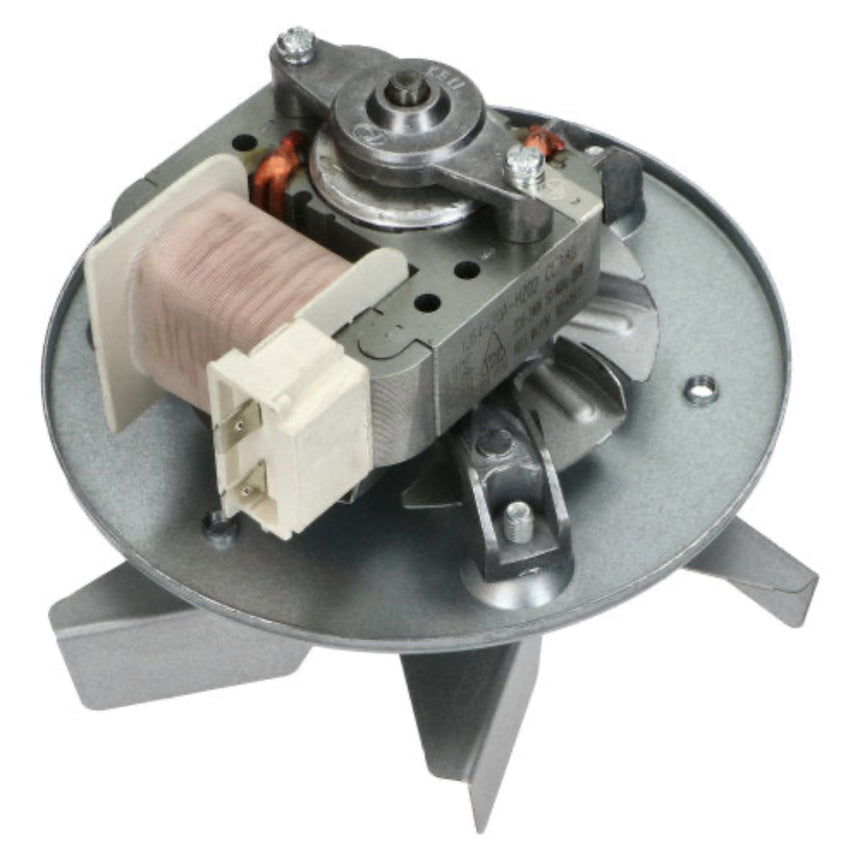 Mechanical component with metal and plastic parts on a white background