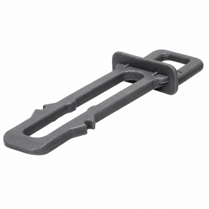 A dark gray plastic replacement part with a U-shaped design and a rectangular loop at the top, shown on a plain white background.