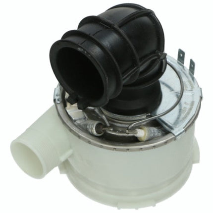 A replacement water dispenser or sink component featuring a black plastic elbow joint, a white plastic base, a silver metal filter basket, and a white threaded outlet pipe.