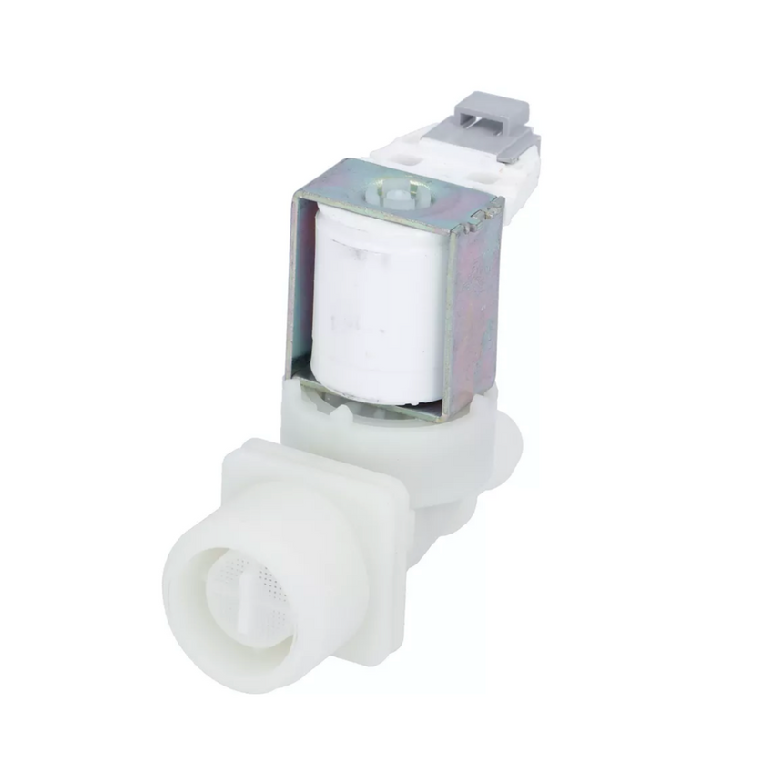 White mechanical component with metallic top on a white background