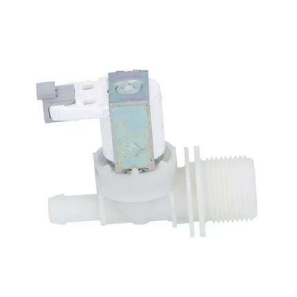 White mechanical component with metal parts on a white background