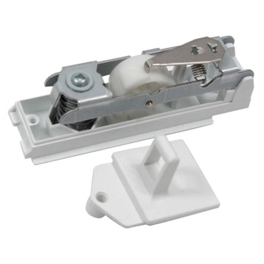 Window roller mechanism with white base on a white background