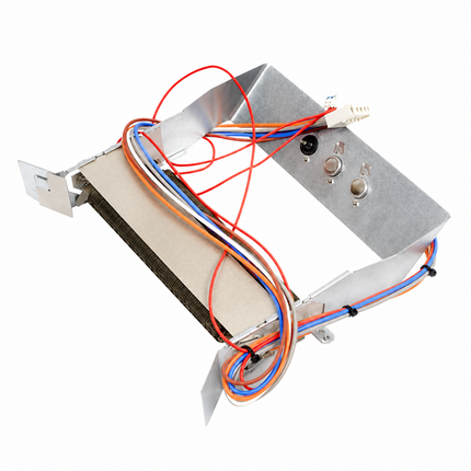 A metal replacement part with a beige filter element and multicolored wires, shown on a plain white background.