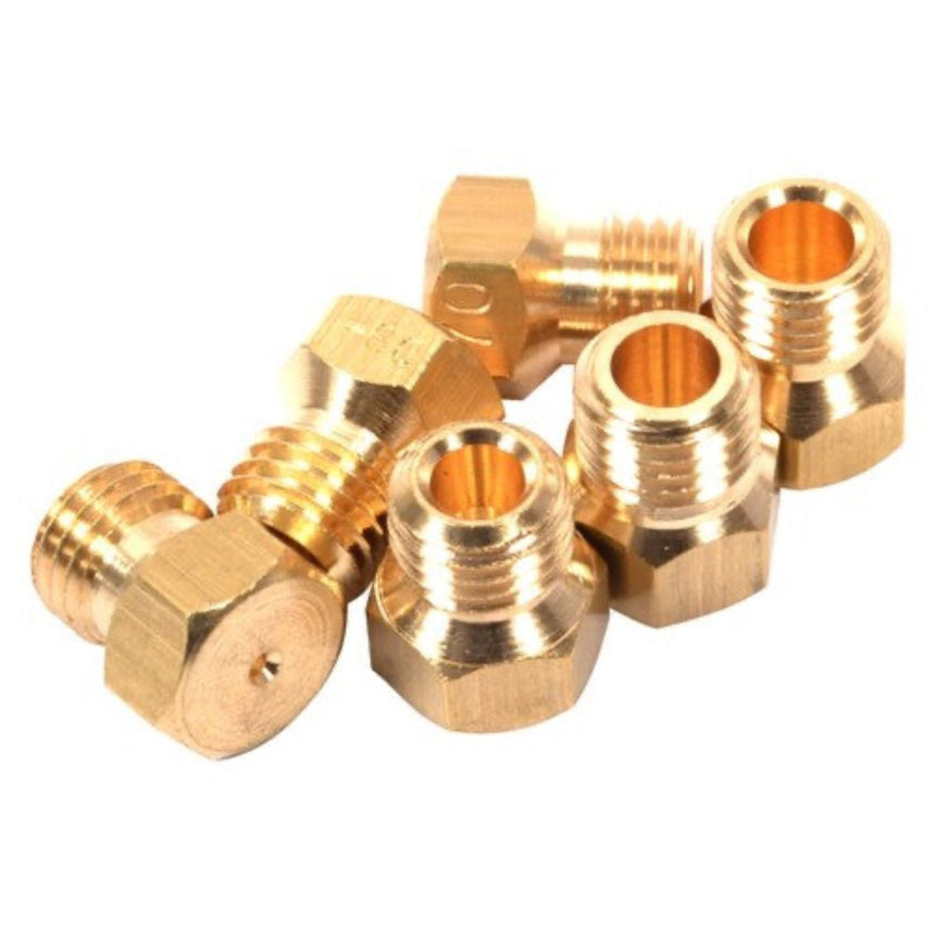 Gold metal connectors on a white background