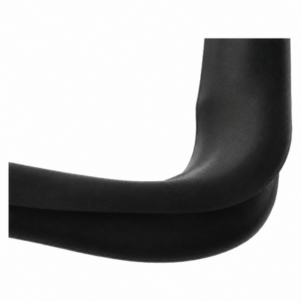 Close-up of a black curved product edge, likely a chair or stool armrest and back support, shown against a plain white background.