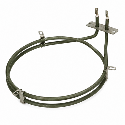 Metal heating element with two probes on a white background