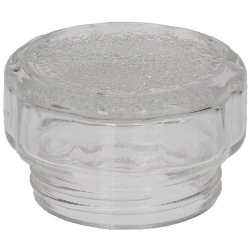 Clear glass jar lid on a white background