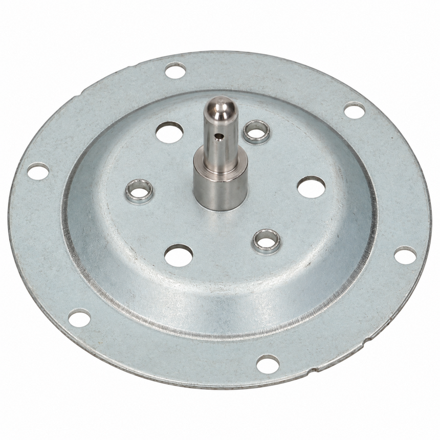 A circular metal mechanical component with a central shaft and multiple mounting holes, shown on a plain white background.