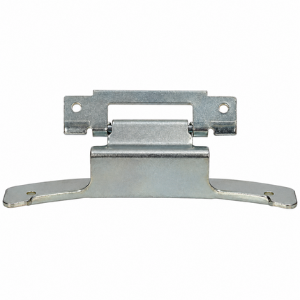 Galvanized steel cabinet hinge with a latch plate and mounting bracket, shown on a plain white background.