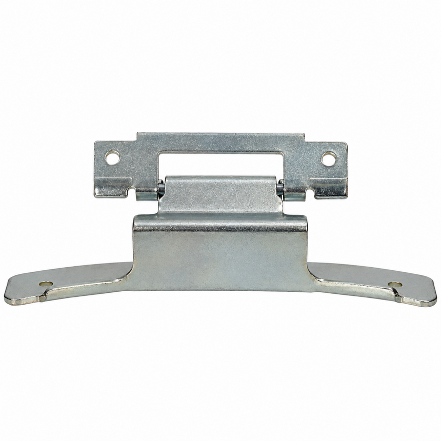 Galvanized steel cabinet hinge with a latch plate and mounting bracket, shown on a plain white background.