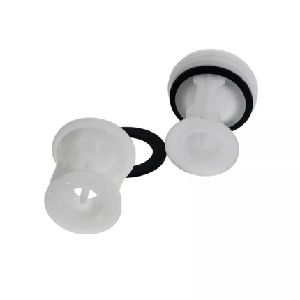 White silicone earbud tips with black bands on a white background