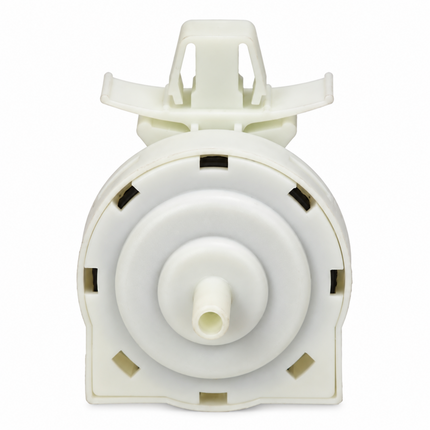 A white plastic replacement water filter cartridge, commonly used for washing machines, shown from a front-facing perspective on a solid white background.