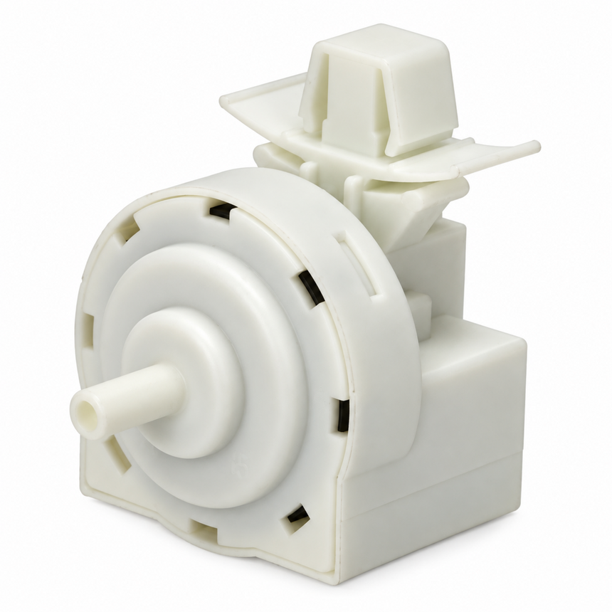 A white plastic replacement water pump pulley and bearing assembly, shown on a clean white background.