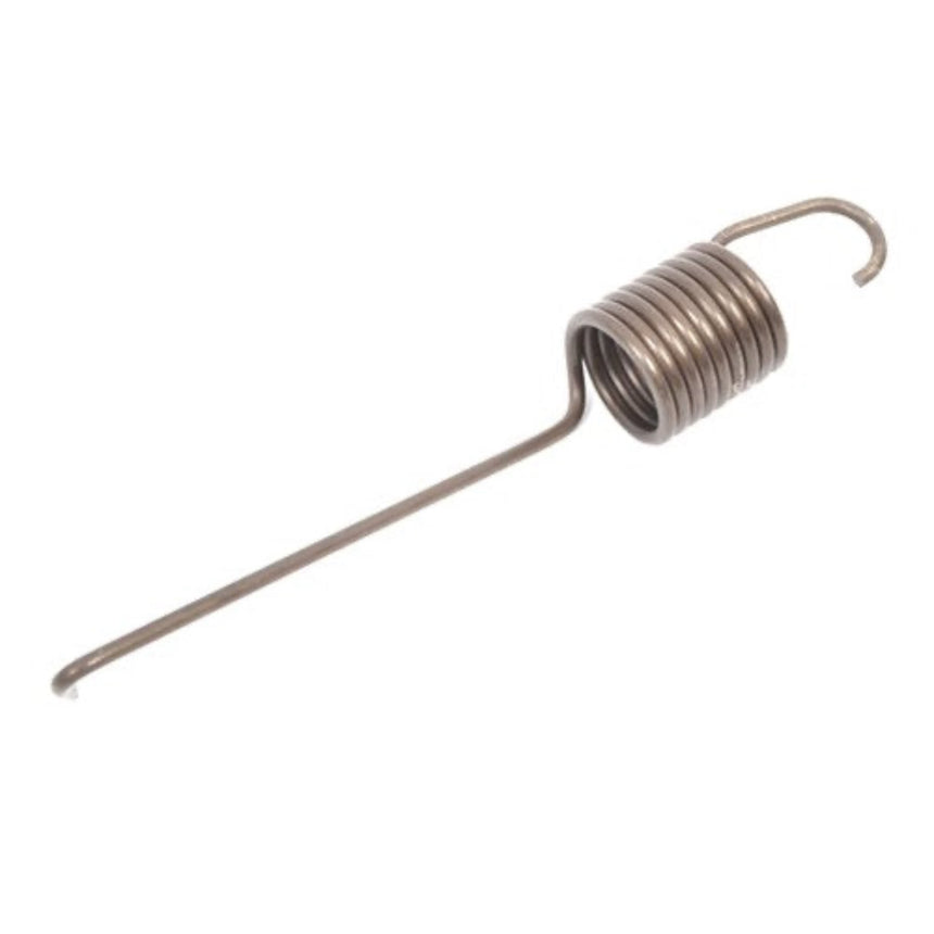 A small metal coil spring with a straight wire arm and a hook at the end, shown on a plain white background.